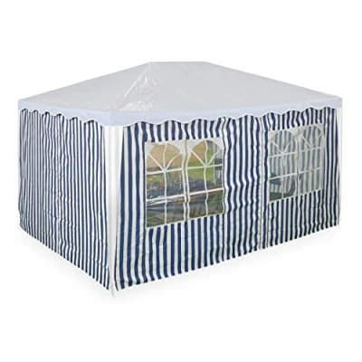 Abbildung von Relaxdays Seitenteile für 3x4m Pavillon, 3er Set, wasserdicht, Seitenwände mit Klettverschluss, Polyester, blau/weiß, 200 x 400 0.1 cm