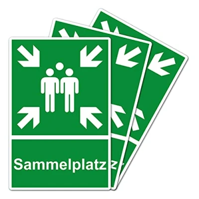 Abbildung von 3 Stück Sammelplatz Sammelstelle Sammelpunkt Schild 20 x 30 cm aus stabiler PVC Hartschaumplatte 3mm mit UV Schutz von STROBO