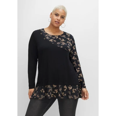 Abbildung von Sheego Langarmshirt, Damen, Größe: 40/42, Schwarz bedruckt