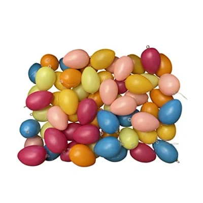 Abbildung von khevga Deko Ostern: Ostereier aus Kunststoff mit Band bunt 36er Set 60er für draussen und innen (60er Helle Farben)