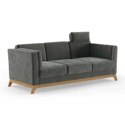Abbildung von Cavadore 3er Sofa Vida / 3 Sitzer Couch im trendigen Design mit massivem Holzrahmen in Eiche, Kopfstütze Kuschelkissen 213 x 84 93 Mikrofaser, Grauoliv