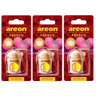 Abbildung von Areon Fresco Auto Bubble Gum Duft Kaugummi Rot Glas Duftflakon Flakon Holz Hängend Anhänger Spiegel Set 4ml (Pack x 10)