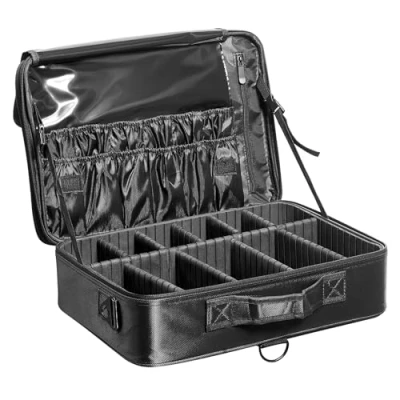 Abbildung von VEVOR Kosmetikkoffer mit 3 Schichten Stauraum Make up Tasche aus Oxford Stoffmaterial wasserdicht und verschleißfest Schminkkoffer Schminktasche Kosmetikbeutel Organizer 460x300x125mm