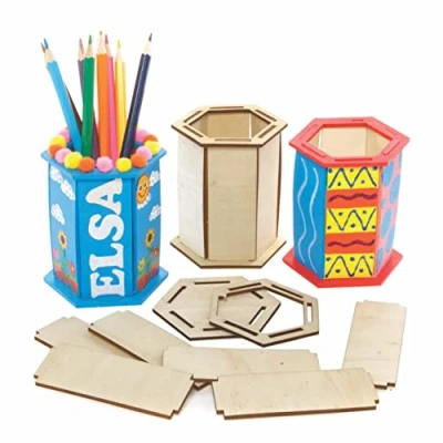 Abbildung von Baker Ross FE522 Holz Stiftetopf Bastelset für Kinder 3er Pack, Stiftebox zum Bemalen, Ausstellen und Schreibtisch Organisieren