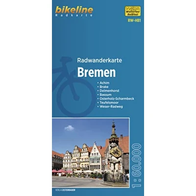 Abbildung von Radwanderkarte Bremen RW HB1: Achim Brake Delmenhorst Bassum Osterholz Scharmbeck Teufelsmoor Weser Radweg, 1:60.000, wetterfest/reißfest, ... mit UTM Netz (bikeline Radwanderkarte)