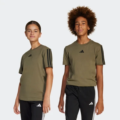 Abbildung von adidas Unisex Kinder Essentials 3 Stripes T Shirt, Olive strata/Black, 7 8 Years