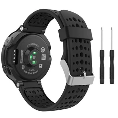 Abbildung von MoKo Armband Kompatibel mit Garmin Forerunner 235/235 Lite/220/230/620/630/735XT, Silikon Ersatz Uhrenarmband Einstellbar Sportarmband Wechselarmband, Schwarz/Schwarz