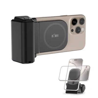 Abbildung von JJC Magnetische Handy Handschlaufe mit Bluetooth Fernbedienung, für iPhone 16/15/14/13/12 mehr &amp; Android Handys, Verstile Schreibtisch Telefonständer, Schwarz