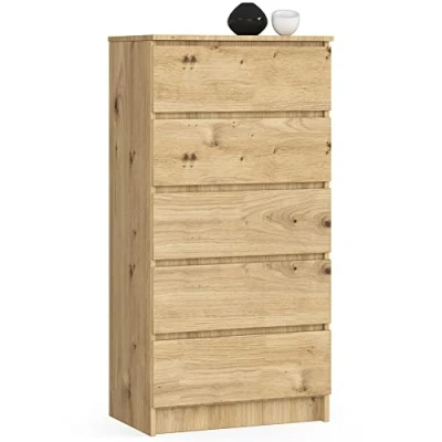 Abbildung von Home Collective Kommode in Artisan Eiche mit 5 geräumigen Schubladen, 60 cm breit, 121 hoch Schlafzimmer Flur Wohnzimmer Organizer Schubladen Holz Highboard Sideboard Schrank