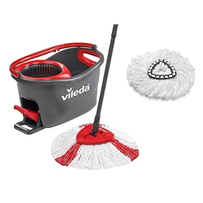 Abbildung von Vileda Bodenwischer Set &quot;TURBO Box inkl. Classic Ersatzbezug&quot;, (Set, 3 St., Wischmop mit Powerschleuder und Fußpedal tlg. Teleskopstiel), ergonomischer, leichter Eimer praktischem Ausguss Stielhalter