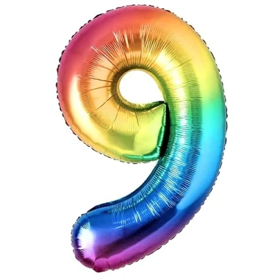 Abbildung von Luftballon 9. Geburtstag Zahl 9 Mehrfarbig Foil XXL Riesen Folienballon 100cm Geburtstagsdeko Ballon Deko zum Geburtstag. Fliegt mit Helium.