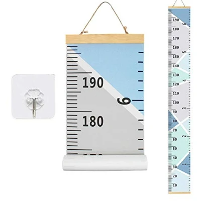 Abbildung von Messlatte Höhe Diagramm HUYU Messleiste Kinder Leinwand Wachstum Chart Wall Wachstumsmesser, hängendes tragbares aufrollbares Baby für im Kinderzimmer Dekor Blau 200x20cm