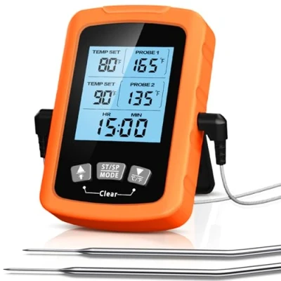 Abbildung von CIRYCASE Fleischthermometer Digital, Schnell &amp; Präzise Ablesbares Ofenthermometer mit Zwei 16,3cm Edelstahlsonden, Grillthermometer Auto ON/OFF, Timer LCD Bildschirm, für Kochen, BBQ, Küche