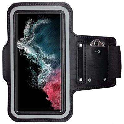 Abbildung von CoverKingz Sportarmband für Samsung Galaxy S22 Ultra Armtasche mit Schlüsselfach Oberarm Halterung Sport Laufarmband Handy Armband Schwarz