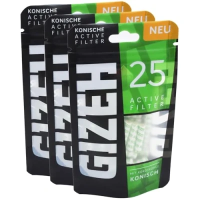 Abbildung von Smokerhontas Gizeh Aktivkohlefilter Cone Ø 6mm 25 Stück pro Packung Konische Aktivkohle Filter Tips mit Keramikkappen und Kokosnusskohle (3 Packungen)