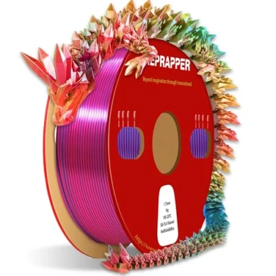 Abbildung von Reprapper PLA Filament 1,75mm Seiden Glanz, Dreifarbige Coextrusion in Rot/Gold/Blau, 1kg(2,2 lbs) Tricolor für 3D Drucker, Mehrfarbiges Silk PLA, Kein Verheddern, Maßgenau ±0,03mm.