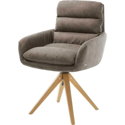 Abbildung von Drehstuhl Abelia Flex mit Armlehnen Taupe Vintage Holzgestell kantig 180 drehbar