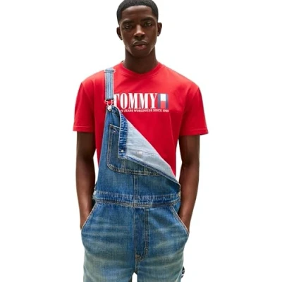 Abbildung von Tommy Jeans Herren T Shirt Kurzarm Flag Tee Regular Fit, Rot (Sapphire Red), S