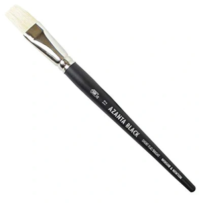 Abbildung von Winsor &amp; Newton 5634012 Azanta Black natürlicher Schweineborstenpinsel für Ölfarben Acrylfarben , gute Steifheit, ideal körperreiche Farben, kurzer Stiel Flachpinsel Nr.12