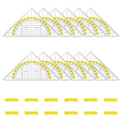 Abbildung von ADERTOS 12 Stück Geometrie Dreieck Set Plastik Geometriedreieck Geodreieck zum Kreise Transparent mit Abnehmbarem Griff Zeichendreieck Winkelmesser 14cm Lineal für Studenten Büro Designer