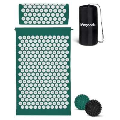 Abbildung von LifeGoods Akupressurmatte Mit Kissen Akkupressmatte Akkupressurmatte+ Akupressur Matte Akupunktur Massagematte Rücken Stachelmatte Fakirmatte Nagelmatte Acupressure Mat