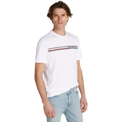 Abbildung von Tommy Hilfiger Chest Stripe TEE Tshirt print, Herren, Größe: XL, White