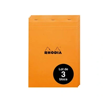 Abbildung von Rhodia 18200AMZC Set mit 3 Notizblöcken N18 DIN A4 (21x29,7 cm), kopfseitig geheftet, 80 Blatt mikroperforiert, kariert, Clairefontaine Papier weiß 80g, Cover Orange, Stück