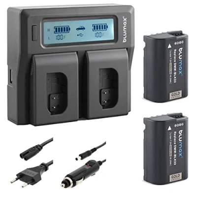 Abbildung von 2X Blumax Akku ersetzt Panasonic DMW BLK22 / BLK22E 2250mAh + LCD Doppel Ladegerät komaptibel mit Lumix DC S5 S5K G9 GH5 II GH5S GH6