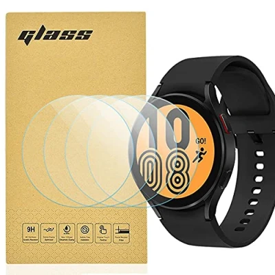 Abbildung von 4 x Displayschutzfolie für Samsung Gear Watch aus gehärtetem Glas, totill, stoßfest, kratzfest, 99.99 % HD Klarheit, Härtegrad 9H, gehärtetes 44 mm