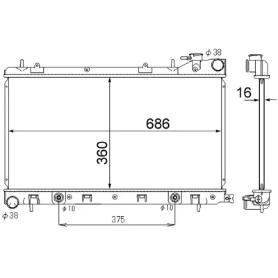 Abbildung von MAHLE ORIGINAL CR 1874 000S Kühler, Motorkühlung 686 360 16 Kühlrippen gelötet SUBARU: Forester II
