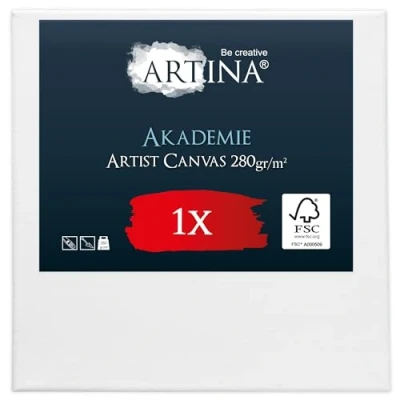 Abbildung von Keilrahmen Leinwand zum Bemalen 40x40 cm Artina FSC® Leinwände für Acrylfarben Canvas 100% Baumwolle bespannte Set malen Acryl Rahmen Weiß