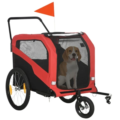Abbildung von 2 in 1 Hundeanhänger Fahrradanhänger Hundewagen mit Reflektoren, Rot