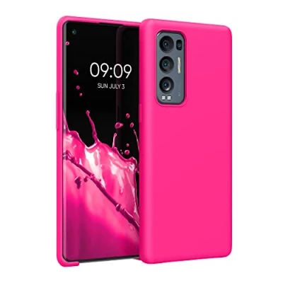 Abbildung von kwmobile Hülle kompatibel mit Oppo Find X3 Neo Silikon Handy Case Handyhülle weiche Oberfläche kabelloses Laden Neon Pink