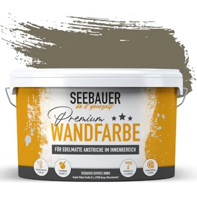 Abbildung von SEEBAUER diy Wandfarbe Braun 5L für Innen (No. 660 Khaki Fruit) Edelmatte dunkelbraune Innenfarbe Brauntöne sehr hohe Deckkraft Matt, Abwaschbar und Tropffrei