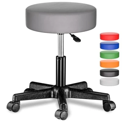 Abbildung von Casaria® Rollhocker Höhenverstellbar 10cm Polsterung 46 60 cm Sitzhöhe 360 Drehbar Ø 35cm Rund Rollen Bürohocker Drehhocker Arbeitshocker Hocker Grau