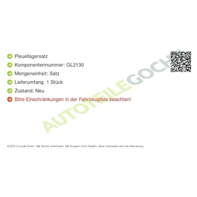 Abbildung von KOLBENSCHMIDT CB 1450A STD Pleuellagersatz TOYOTA: Yaris I Schrägheck (P1) 1.0 1999 2005