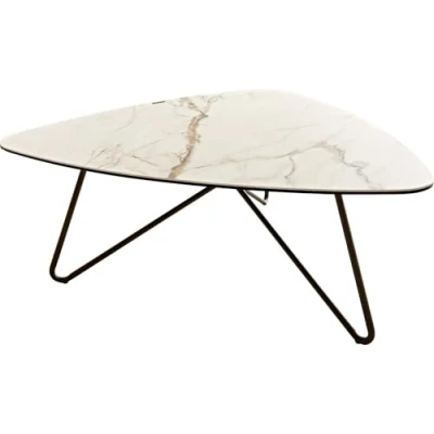 Abbildung von Couchtisch Ekrem 88x85 cm Keramik Calacatta Luxe Weiß Gold Grau Hairpin rund Metall Effektfinish Titan