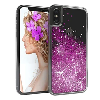 Abbildung von EAZY CASE Hülle kompatibel mit iPhone X/XS Schutzhülle Flüssig Glitzer Handyhülle, Schutzhülle, Back Cover Glitter Flüssigkeit, aus TPU/Silikon, Transparent/Durchsichtig, Lila