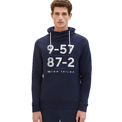 Abbildung von TOM TAILOR Herren 1039841 Snood Sweatshirt mit Print, 10668 sky Captain Blue, XL