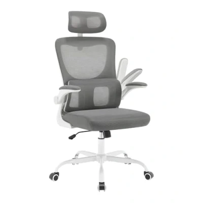 Abbildung von WOLTU Bürostuhl ergonomisch, Schreibtischstuhl Netzstoff, Drehstuhl höhenverstellbar, Schaukelfunktion, verstellbare Kopfstütze, Lendenwirbelstütze, umkehrbare Armlehnen, 150 kg, Grau, BS161grw