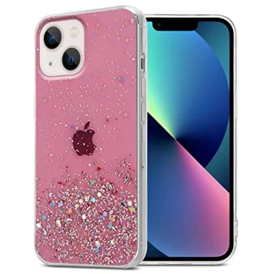Abbildung von Cadorabo Hülle kompatibel mit Apple iPhone 13 Rundumschutz TPU Silikon Case Mädchen Glitzer Strass Design Slim Kratzfest Weiche Gummi Bling Schutzhülle für in Rosa