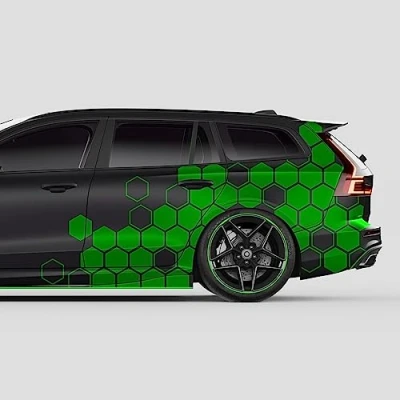 Abbildung von Finest Folia 2er Set XXL Auto Aufkleber je 200x60cm Motorrad Bus Sticker Kfz Zubehör Waben Tuning Dekor Linien Design Folie KX078 (06 Hellgrün)