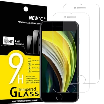 Abbildung von NEW&#039;C 2 Stück, Panzer Schutz Glas für iPhone SE 3/2 (Modell 2022/2020) 4,7 Zoll, Frei von Kratzern, 9H Härte, HD Displayschutzfolie, 0.33mm Ultra klar, Ultrabeständig