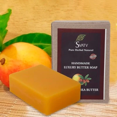 Abbildung von SVATV Handcrafted Seife with natural, soothing Mango &amp; Shea Butter, Moisturized skin Traditional Ayurvedic Herbal body bars for Men Women, all types 125g