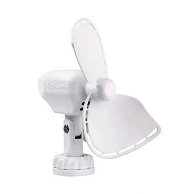 Abbildung von SEEKR by Caframo Ultimate™ 12 Volt Ventilator mit 2 Geschwindigkeiten, Zusatzstecker, Weiß, Hergestellt in Kanada.