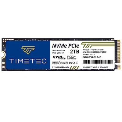 Abbildung von Timetec 2TB mit DRAM Cache SSD NVMe PCIe Gen3x4 8Gb/s M.2 2280 3D NAND TLC 1800TBW High Performance Lese /Schreibgeschwindigkeit bis zu 3.400/3.000 MB/s interne Solid State Drive für PC