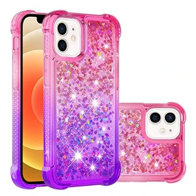Abbildung von KBIKO zxl Kompatibel mit iPhone 12 Glitzer Handyhülle, Hülle Flüssig Treibsand Mädchen Frauen Glitter Quicksand Weich TPU Bumper Silikon Schutzhülle für 12.Pink Purple YBJ