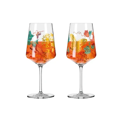 Abbildung von RITZENHOFF 2841020 Aperitif Glas Sprizz 2er Set 500 ml Serie Sommerrausch Deluxe mit bunter Collage Made in Germany