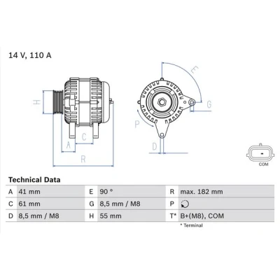 Abbildung von BOSCH 0 986 080 710 Lichtmaschine 14V 110A RENAULT: Kangoo II Express, MEGANE 2 Coupe Cabriolet,