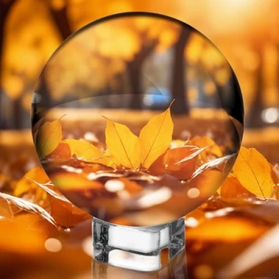 Abbildung von Glaskugel: 100mm K9 Kristallkugel Klare Kugel Glaskugel Fotografie mit Runder Holzsockel für Zubehör Lensball Wahrsagerkugel Geschenk Hobbyfotografen